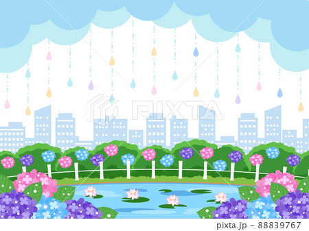 都会の池の梅雨背景 88839767
