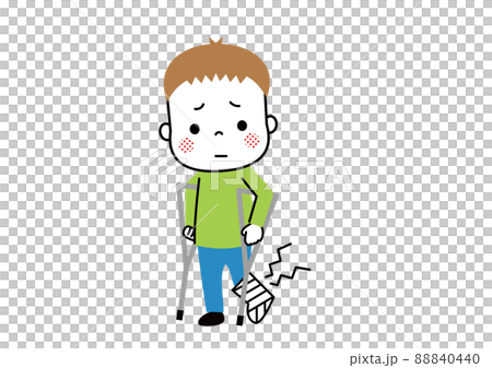 足を骨折して松葉杖をついている男の子 88840440
