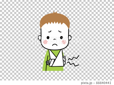 A boy with a broken arm and a cast 88840441