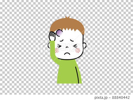 一個男孩因為撞到頭而額頭上長了一個大腫塊 88840442