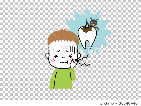 A boy who has a toothache due to tooth decay 88840446