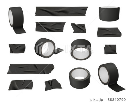 Roll tape. Sticky stationary black tape decent vector realistic templates isolated Roll tape. Sticky stationary black tape decent vector realistic templates isolated 88840790