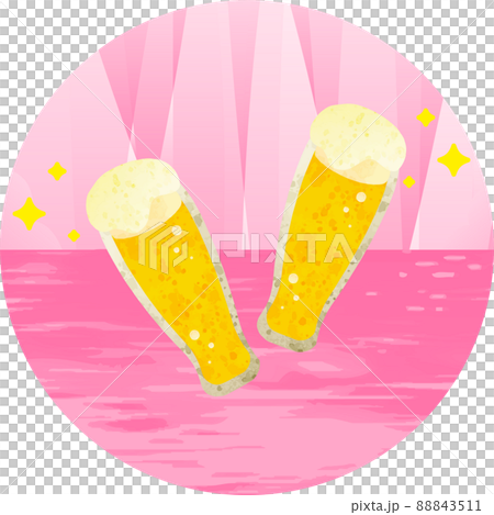 Summer image beer draft beer glass sea watercolor hand-painted analog touch illustration material 88843511