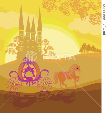 horse carriage pumpkin and a medieval castle 88844159