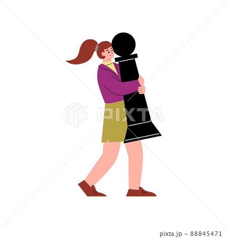 Girl carries huge chess piece forward to goal flat style Girl carries huge chess piece forward to goal flat style 88845471