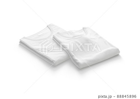 Blank white folded square t-shirt mockup pair, side view Blank white folded square t-shirt mockup pair, side view 88845896