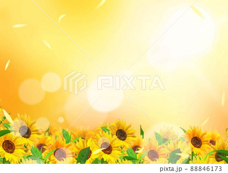美しいひまわりの幻想的な初夏フレームーオレンジの光背景ボケイラスト素材のイラスト素材