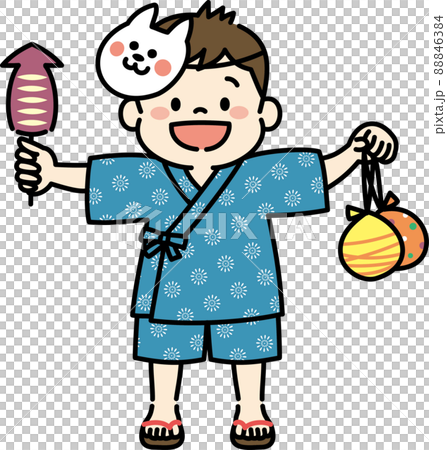 夏祭りを楽しむ子どものイラスト 縁日 甚平 男の子 夏祭りを楽しむ子どものイラスト 縁日 甚平 男の子 88846384