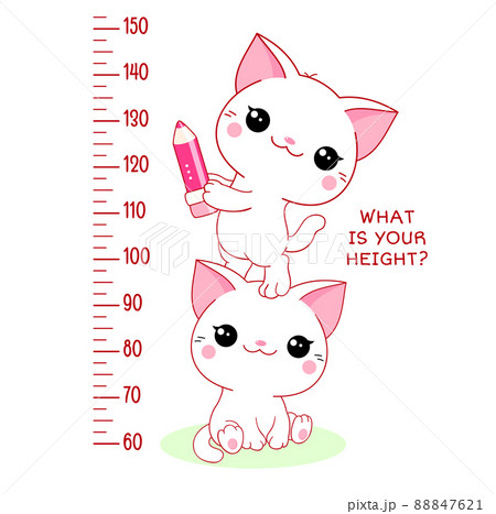 Height chart with kawaii white cats. Kids meter with cute little kitties 88847621