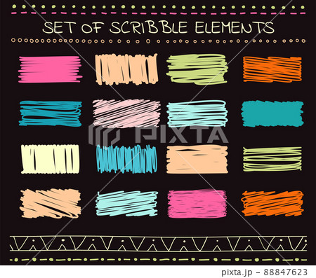 Collection of scribbled elements in hand drawn style. 88847623