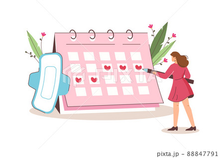 Flat woman mark date of menstruation period in menstrual calendar 88847791