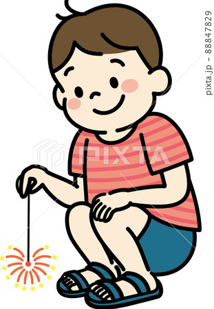 花火をする子どものイラスト　手持ち花火　男の子 88847829