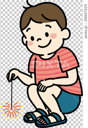 花火をする子どものイラスト　手持ち花火　男の子 88847829