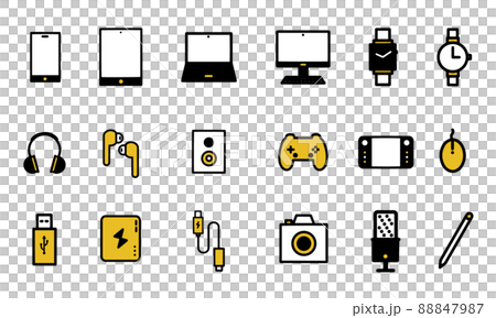 シンプルで可愛いガジェットアイコンセット（黄） 88847987
