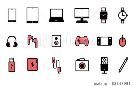 シンプルで可愛いガジェットアイコンセット(赤) シンプルで可愛いガジェットアイコンセット(赤) 88847991