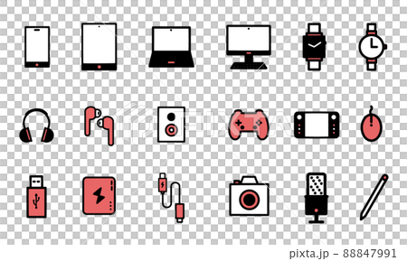 シンプルで可愛いガジェットアイコンセット(赤) シンプルで可愛いガジェットアイコンセット(赤) 88847991