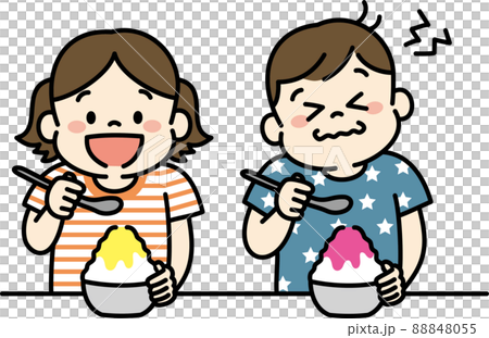 かき氷を食べる子どものイラストのイラスト素材