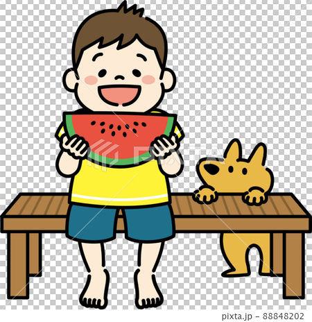 一個孩子吃西瓜男孩的插圖 88848202