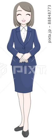 笑顔で会話するスーツ姿のかわいい女性【正面の立ち姿】 88848773