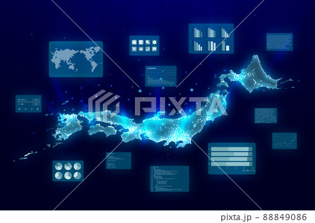 日本地図とクラウド上の統計データをリサーチしているデザインイメージの背景画像 日本地図とクラウド上の統計データをリサーチしているデザインイメージの背景画像 88849086