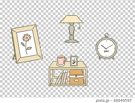 一個女人獨自生活的房間內部的美麗插圖 88849597