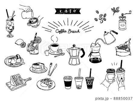 カフェ 線画イラストセット カフェ 線画イラストセット 88850037