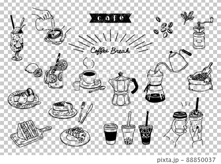 Cafe line drawing illustration set 88850037