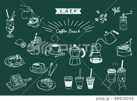 カフェ 線画イラストセット チョークアート カフェ 線画イラストセット チョークアート 88850038