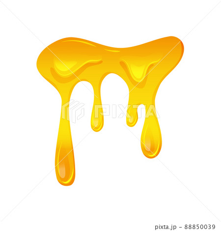 Lemon jelly or honey drops. Flowing yellow viscous liquid. Vector illustration on a white isolated background. 88850039