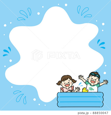 ビニールプールで遊ぶ子どものイラスト 背景素材のイラスト素材