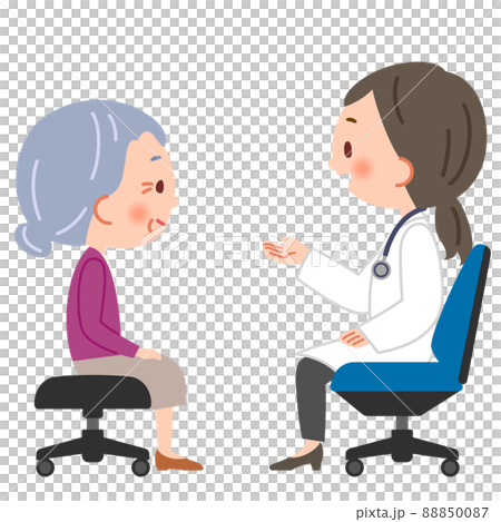 診察する医師と患者のおばあさんのイラスト 88850087