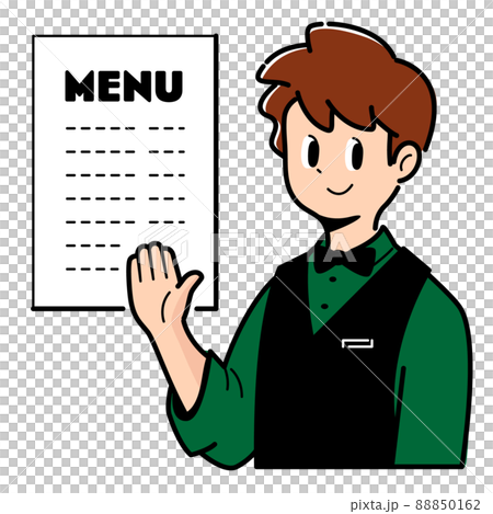 メニューの案内をするカフェ店員 88850162