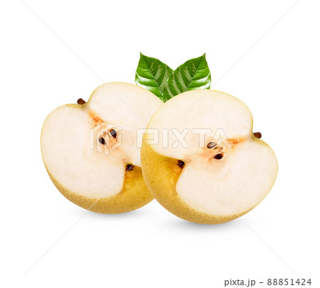 Fresh pears with leaves isolated on white background 88851424