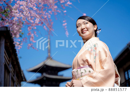着物の女性と桜 京都 着物の女性と桜 京都 88851577