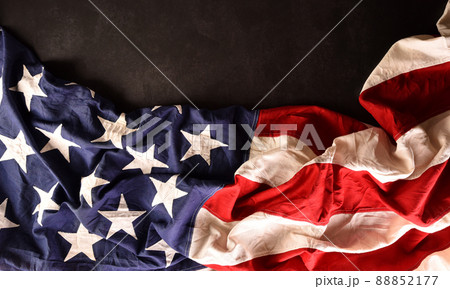 Happy memorial day concept made from American flag on dark stone background. 88852177