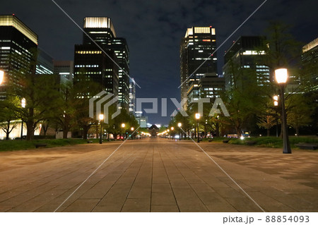 東京駅の駅舎と丸の内駅前広場・行幸通りの夜景 東京駅の駅舎と丸の内駅前広場・行幸通りの夜景 88854093