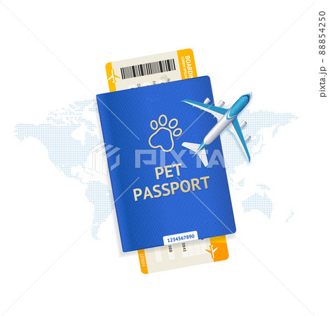 Pet Travel Concept with Realistic Detailed 3d Passports and Tickets Set. Vector Pet Travel Concept with Realistic Detailed 3d Passports and Tickets Set. Vector 88854250