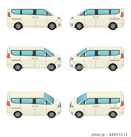 自動車のイラスト素材　オーソドックスなミニバン（1）　ベージュ　カット集（3）6点セット 88855215