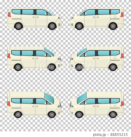 自動車のイラスト素材　オーソドックスなミニバン（1）　ベージュ　カット集（3）6点セット 88855215