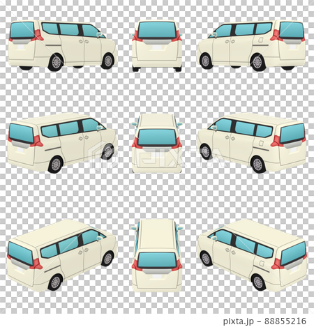 自動車のイラスト素材　オーソドックスなミニバン（1）　ベージュ　カット集（2）9点セット 88855216