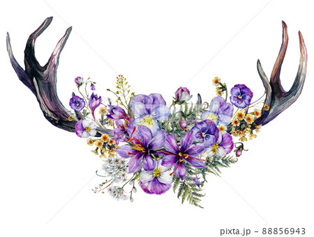 Hand Drawn Watercolor Floral Decoration Isolated on White. 88856943