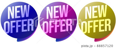 New offer color bubble badge with gradient 3d design. Realistic advertising retail store discount sticker or online shop push button vector illustration isolated on white background New offer color bubble badge with gradient 3d design. Realistic advertising retail store discount sticker or online shop push button vector illustration isolated on white background 88857120