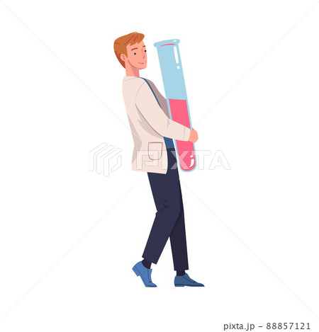 Man Scientist Character in White Coat Carrying Huge Glass Flask Vector Illustration 88857121