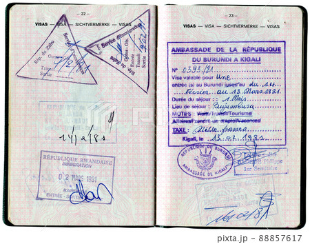 Old Belgian passport. Pages for entry visas, border marks and stamps 88857617