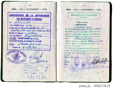 Old Belgian passport. Pages for entry visas, border marks and stamps 88857618