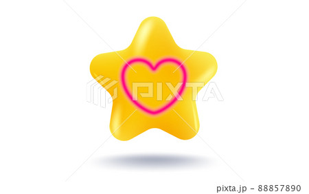 Vector icon of a yellow star with pink heart in 3D style. Achievements for games or customer rating feedback of website. Illustration of a star in realistic 3d style. 88857890