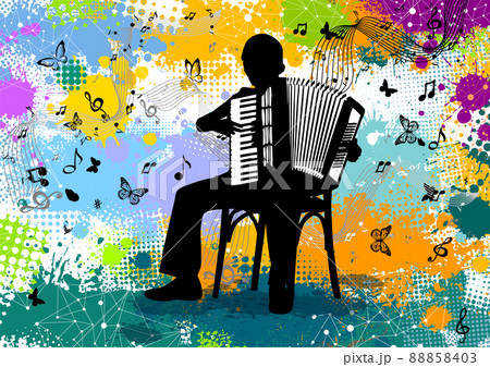 The boy plays the accordion. Vector illustration The boy plays the accordion. Vector illustration 88858403