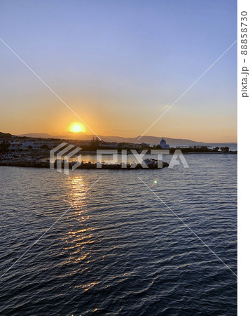 Golden Beautiful sunset at the seaside, Greece Golden Beautiful sunset at the seaside, Greece 88858730