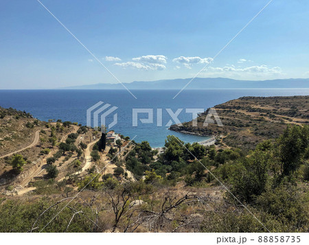 Summer Travel Vacation. View On Beautiful Beach On Greece Shore. 88858735