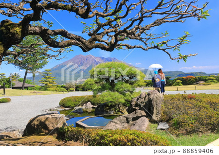 【鹿児島県】快晴下の仙巌園から見た桜島 【鹿児島県】快晴下の仙巌園から見た桜島 88859406
